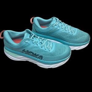 HOKA ONE ONE Bondi 7 Running Shoes Womens 9.5 Aquarelle Blue/ Eggshell Cushioned